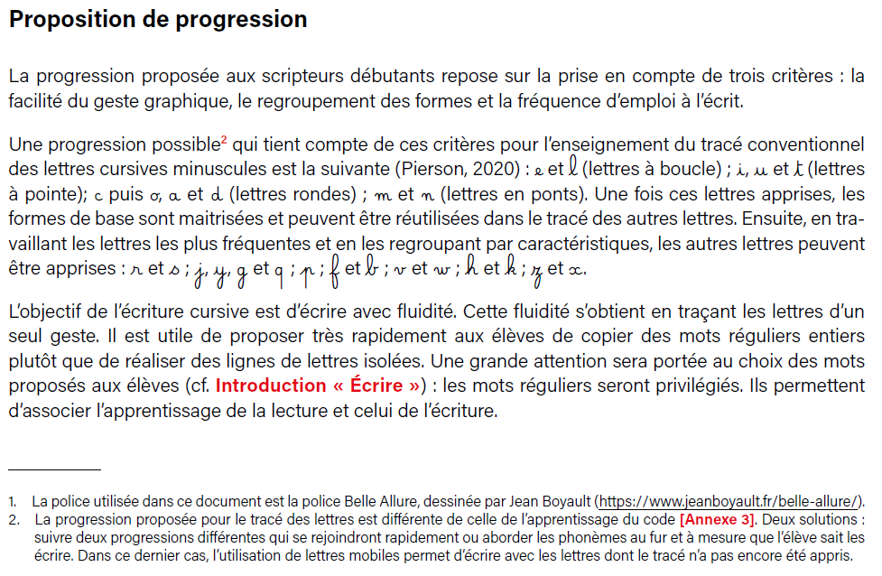 ecriture belgique progression